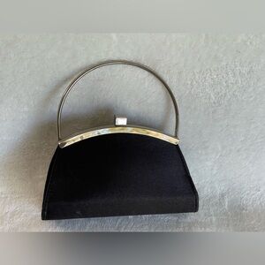 Vintage micro mini satin and silver clutch shoulder bag purse chain strap